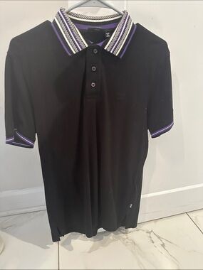 Just Cavalli Black Polo with Purple and White Trim MINT condition